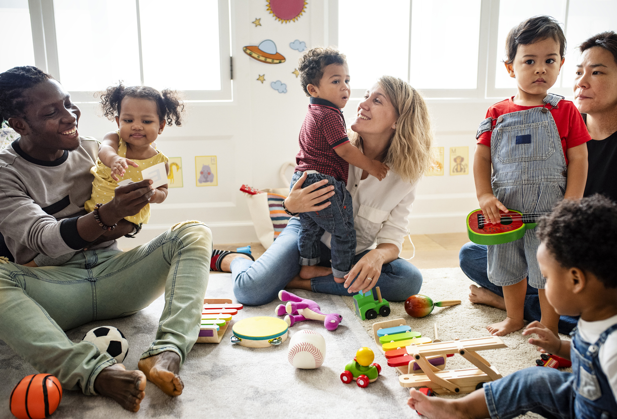 Diverse children enjoying playing with toys